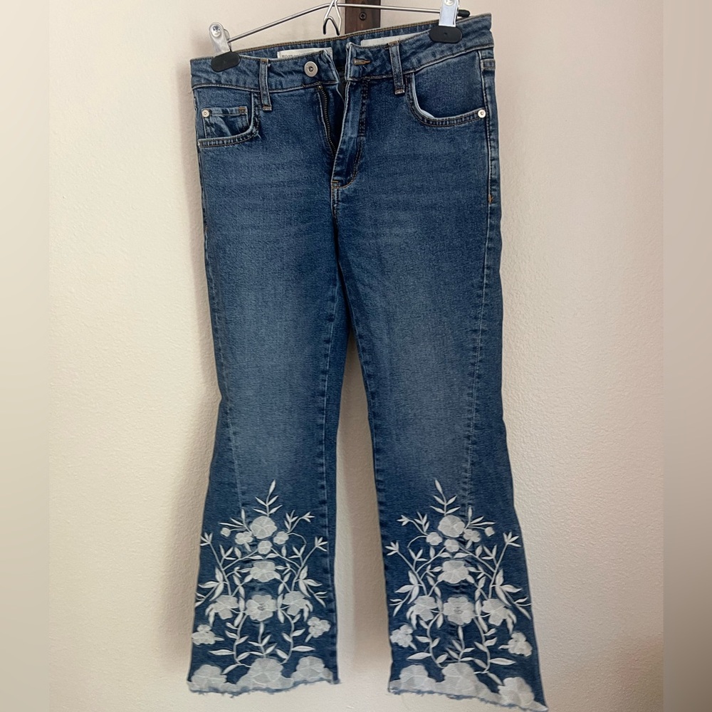 Embroidered High Rise Flare Jeans